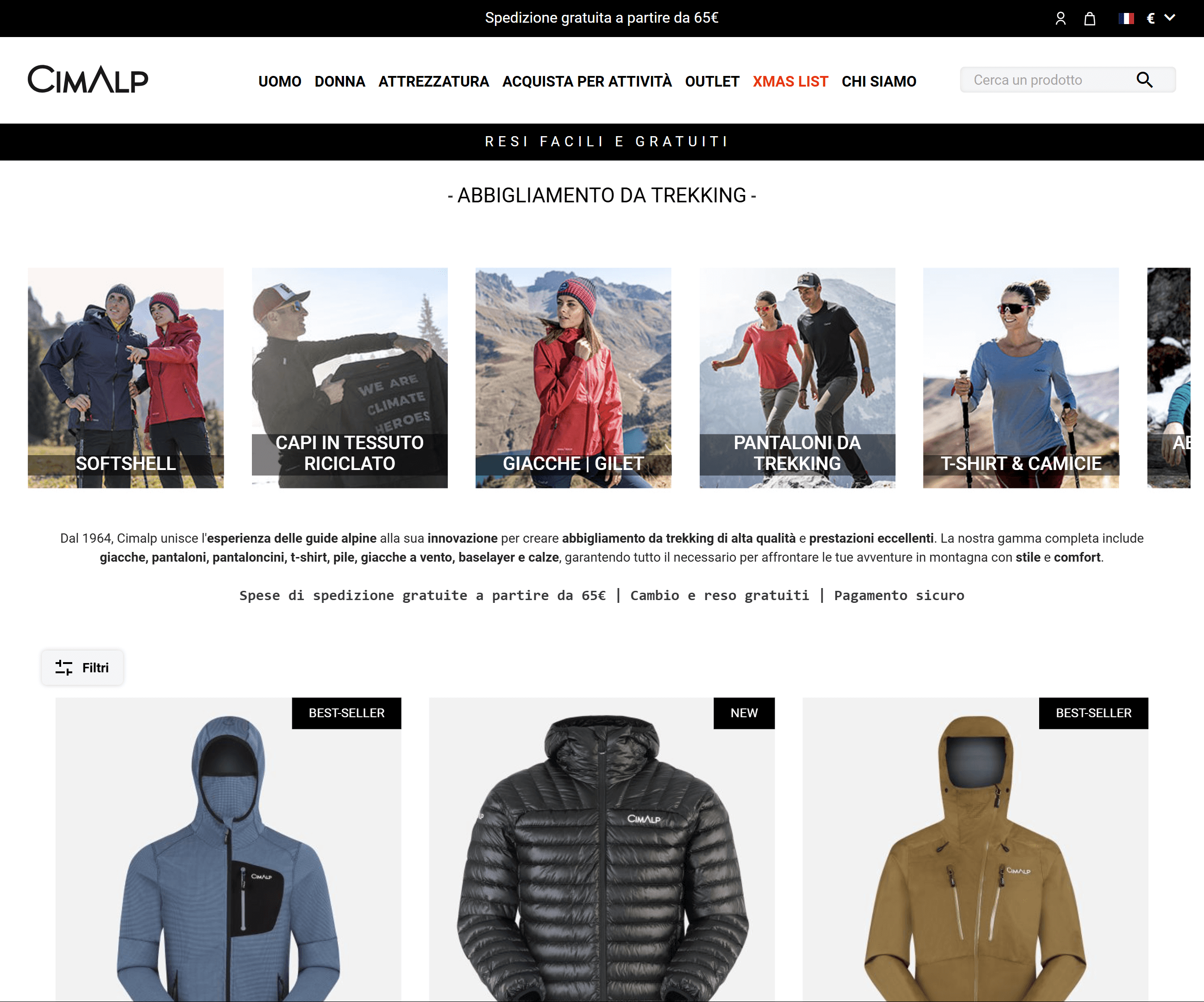 URL di Cimalp per abbigliamento da trekking