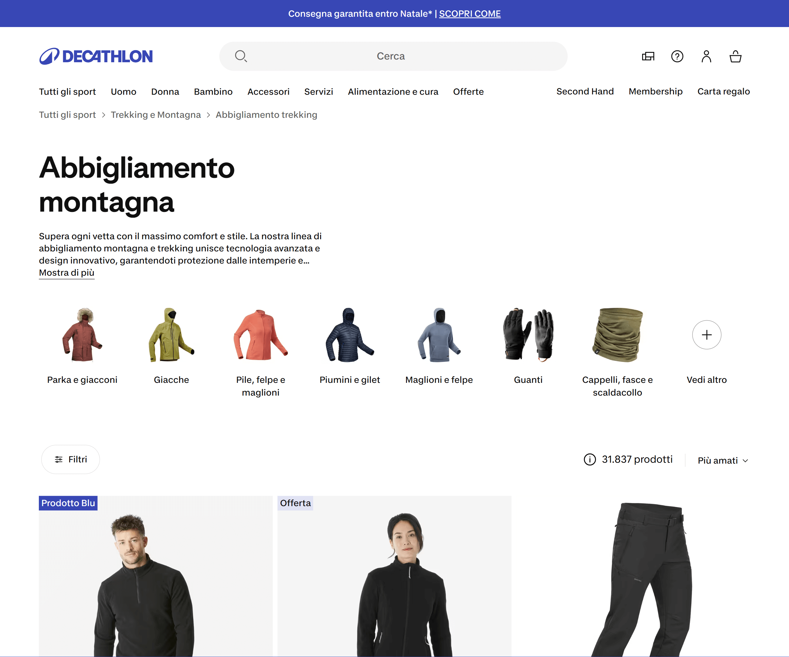 URL di decathlon.it per abbigliamento montagna