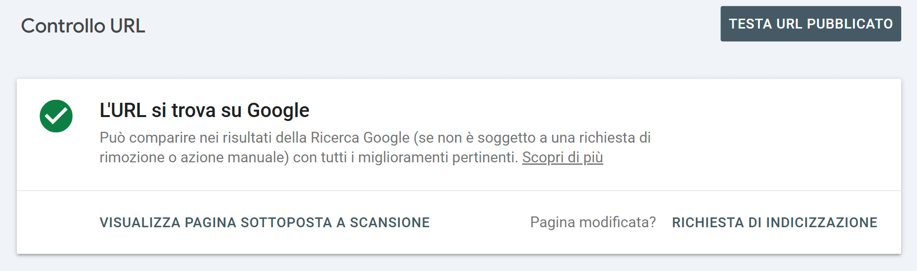 Controllo URL completato su GSC