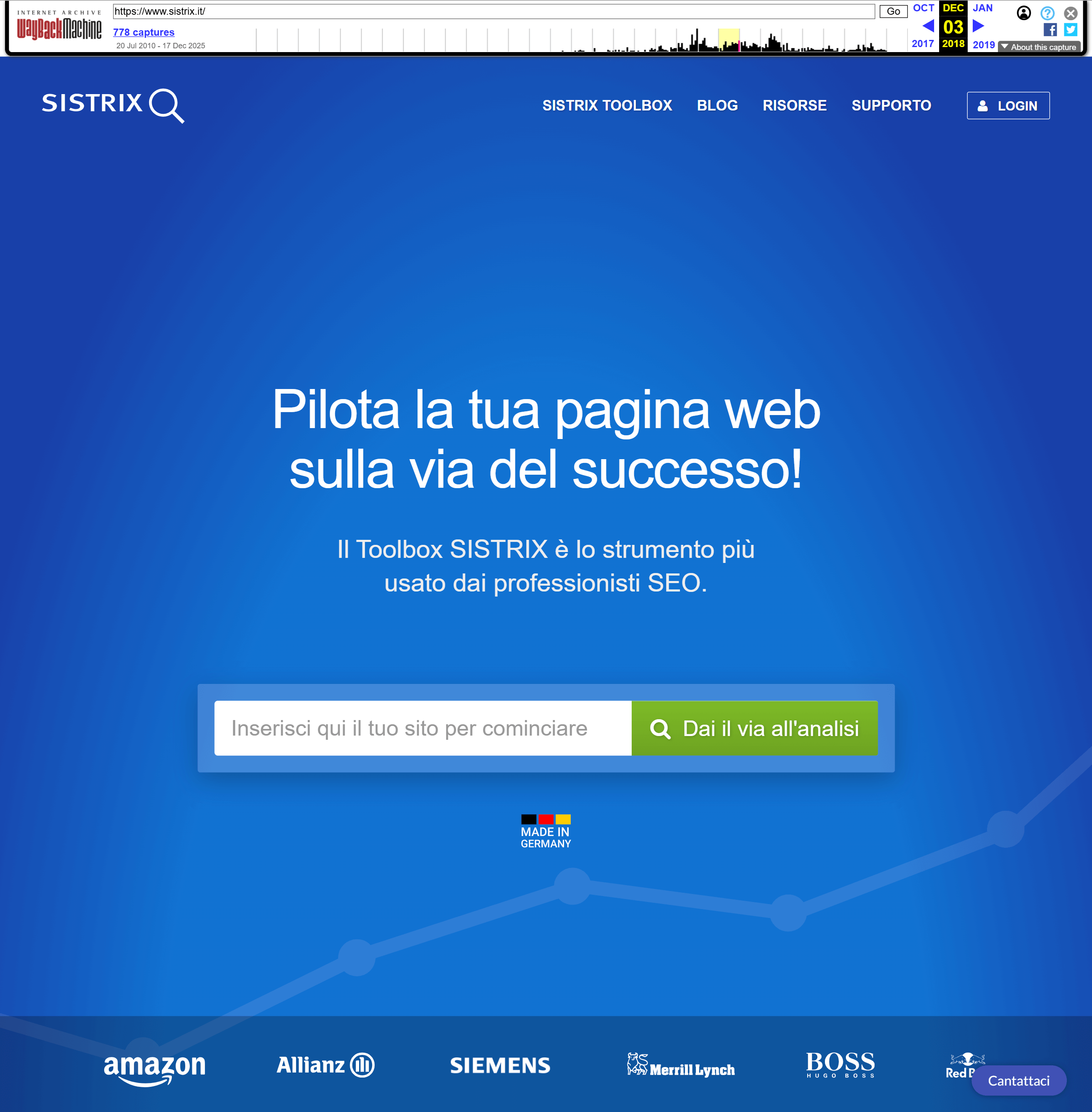 Esempio di snapshot di wayback machine