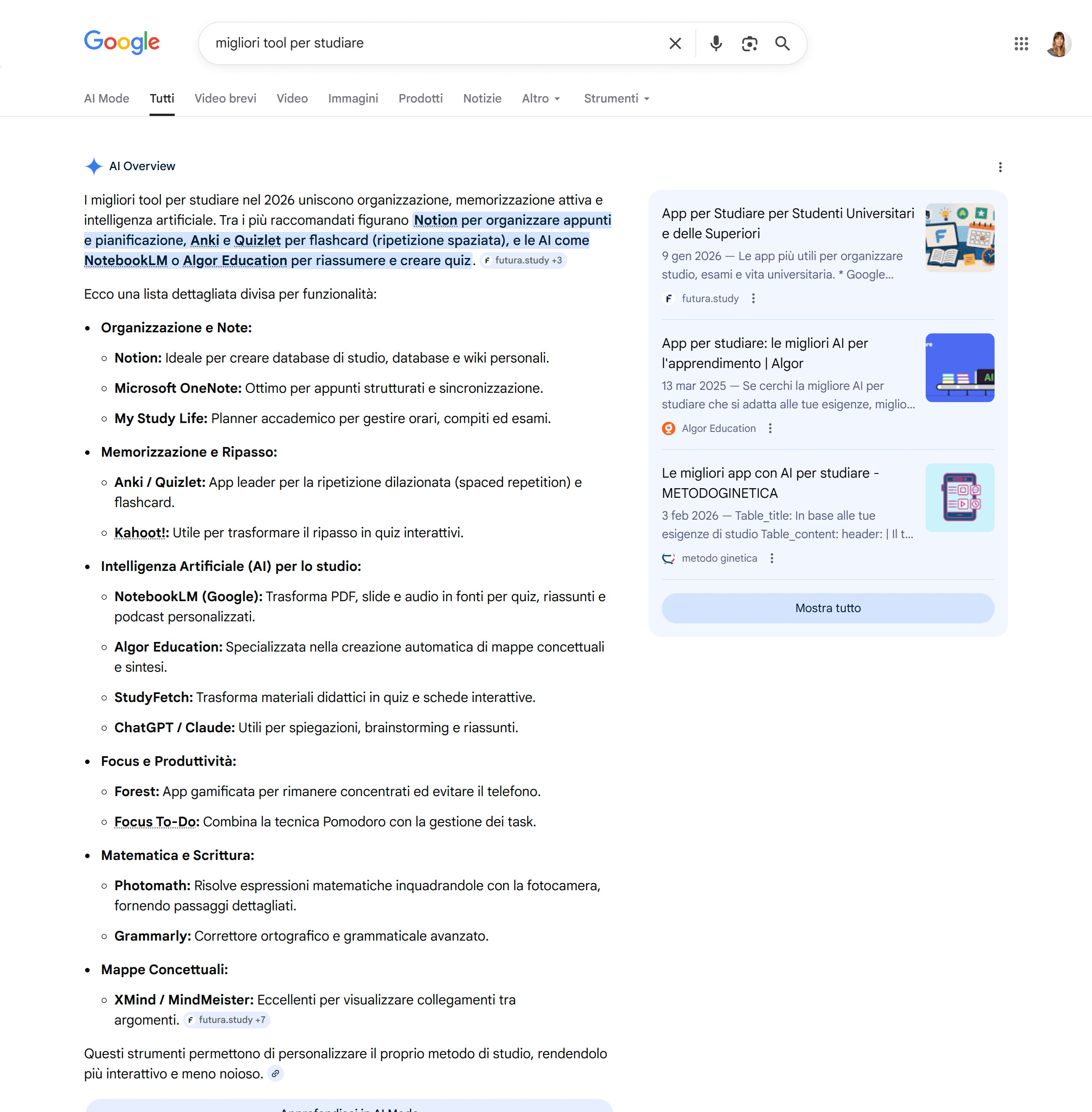 SERP con AI Overview