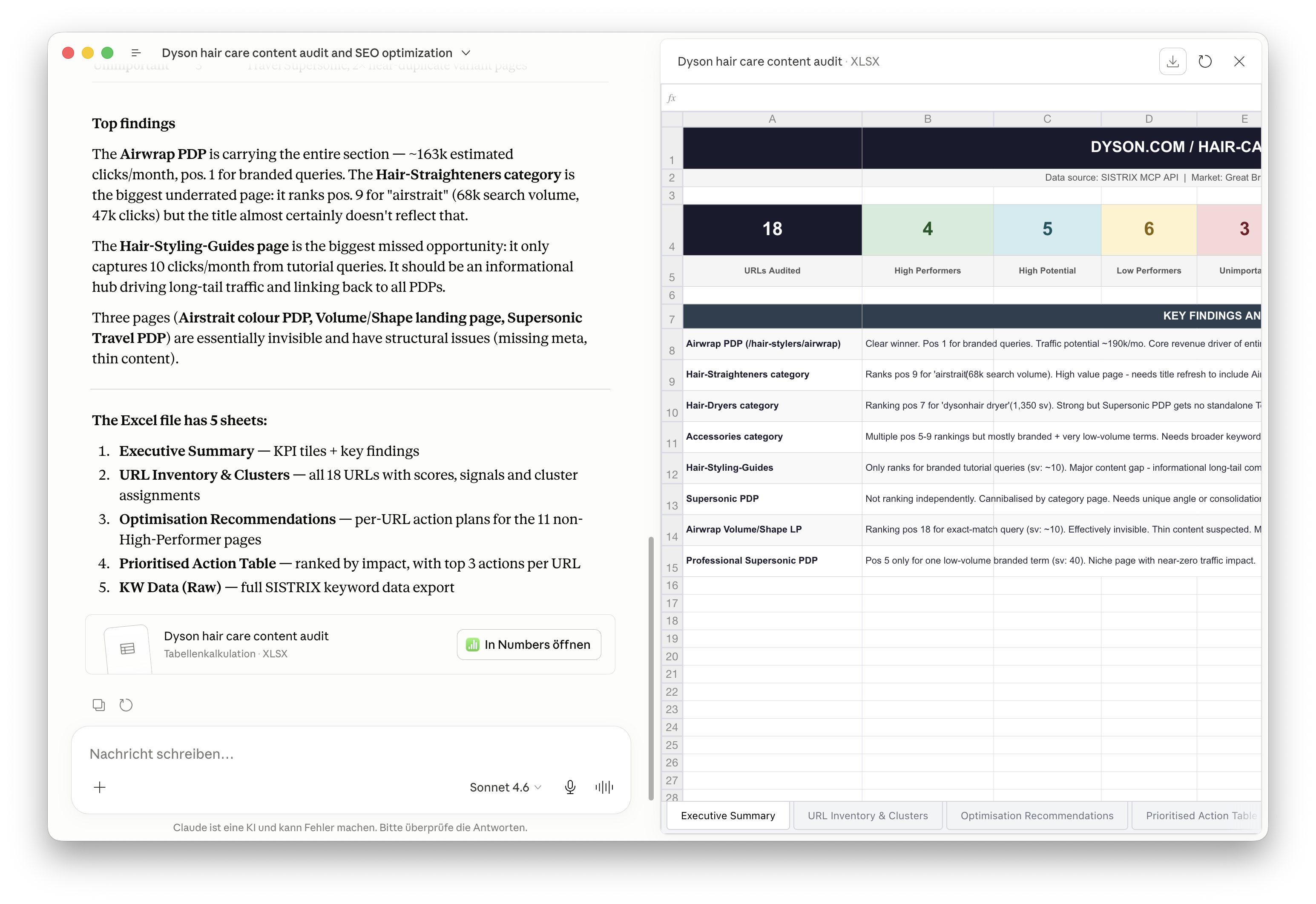 Esempio di audit che utilizza il dominio “dyson.com” per illustrare le potenzialità di questa funzione.